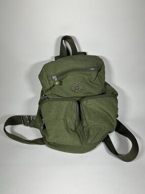 Kipling Olive Green Canvas Mini Rucksack with Front Pockets